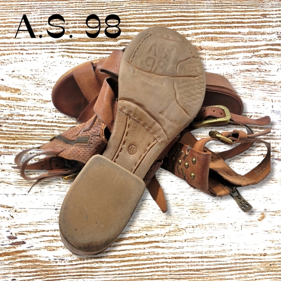 A.S. 98 Leather Gladiator Heeled Boots with Brass Accents Woven Leather - Picture 4 of 8